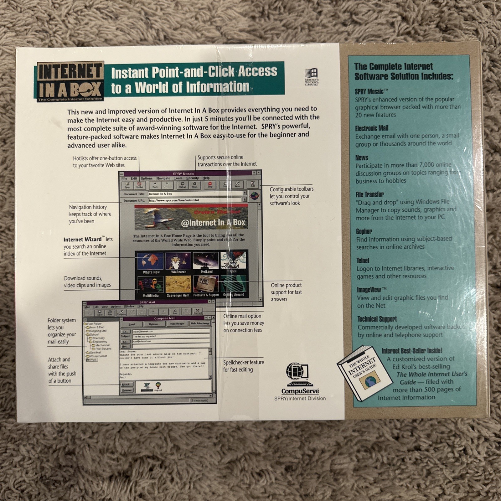 Vintage Sealed 1995 Spry Internet In A Box Version 2.0 Windows 3.1 Or Later