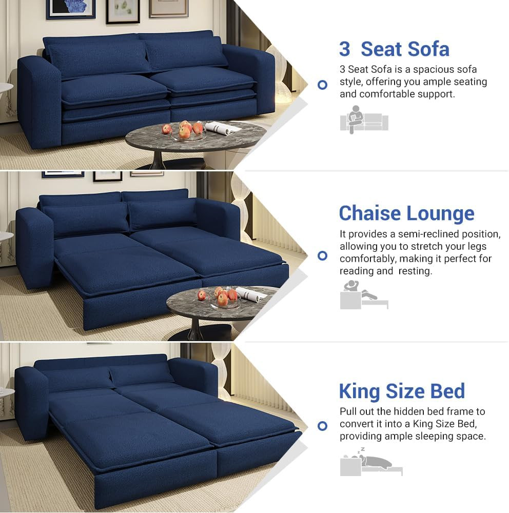3 in 1 Convertible Pull Out Sleeper Sofa Couch Bed King Size,93" Oversized Recli