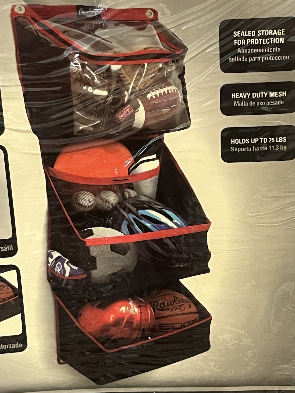 Rawlings Horizontal Sports Organizer Garage Storage Balls Gloves Helmets FSSBH16