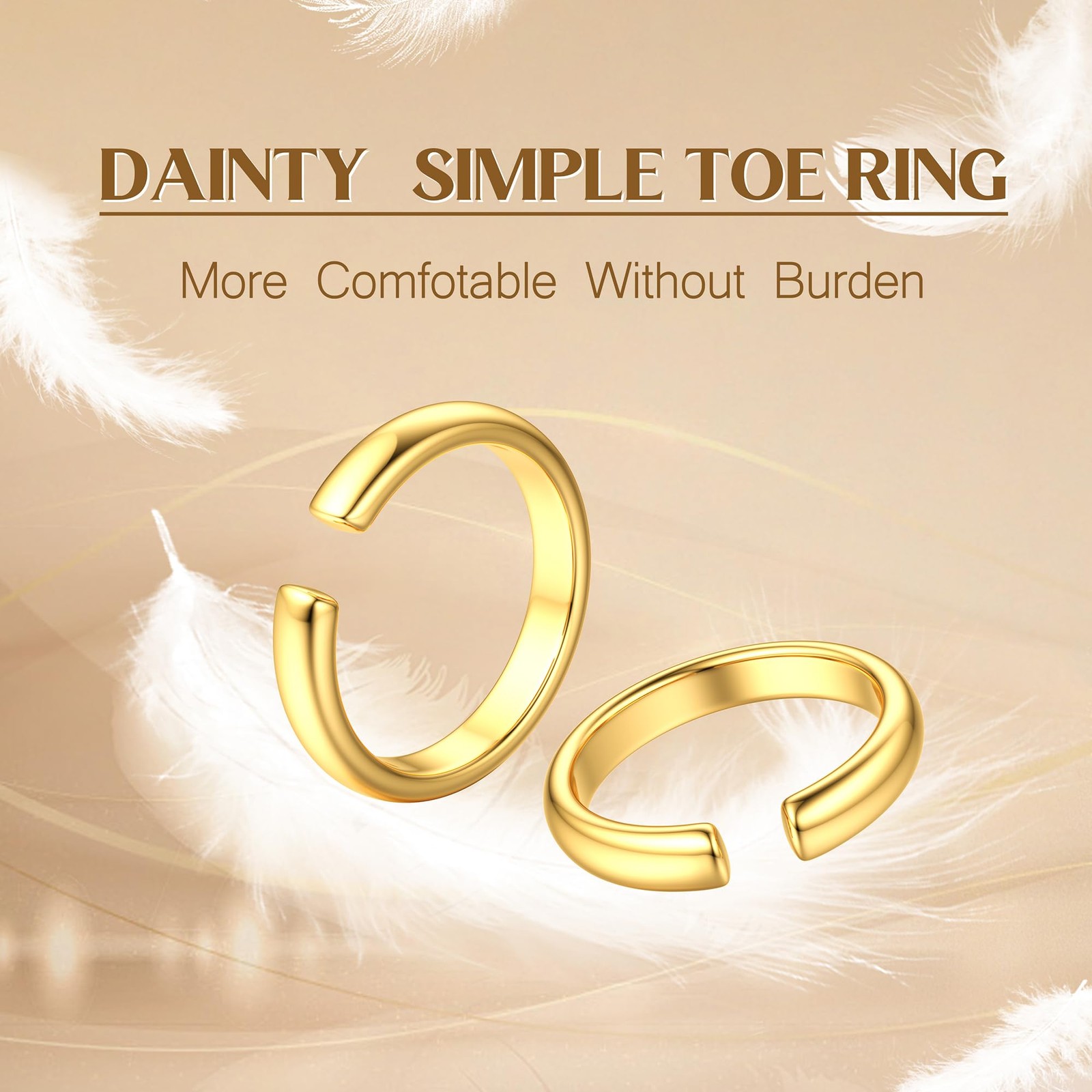 14K Gold Plated Toe Rings Adjustable Toe Ring for Women Thin Toe Rings Open B...