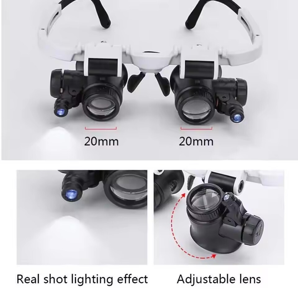 2XLED Watch Jeweler Repair Magnifier Head-Mounted Headband Adjustable Magnifying