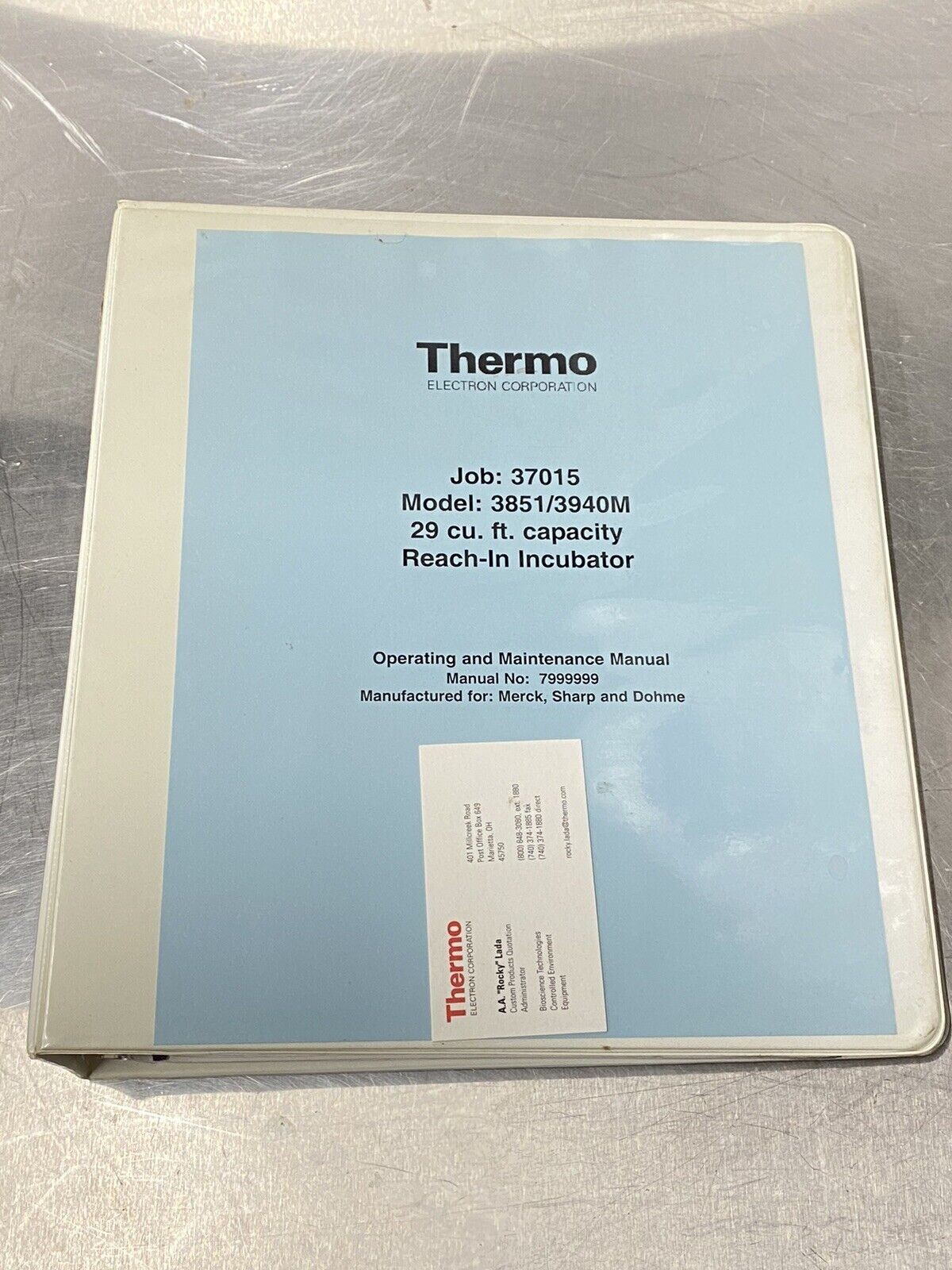 Thermo Scientific 3851/3940 Reach-in Incubator- Users Guide / Instruction Manual