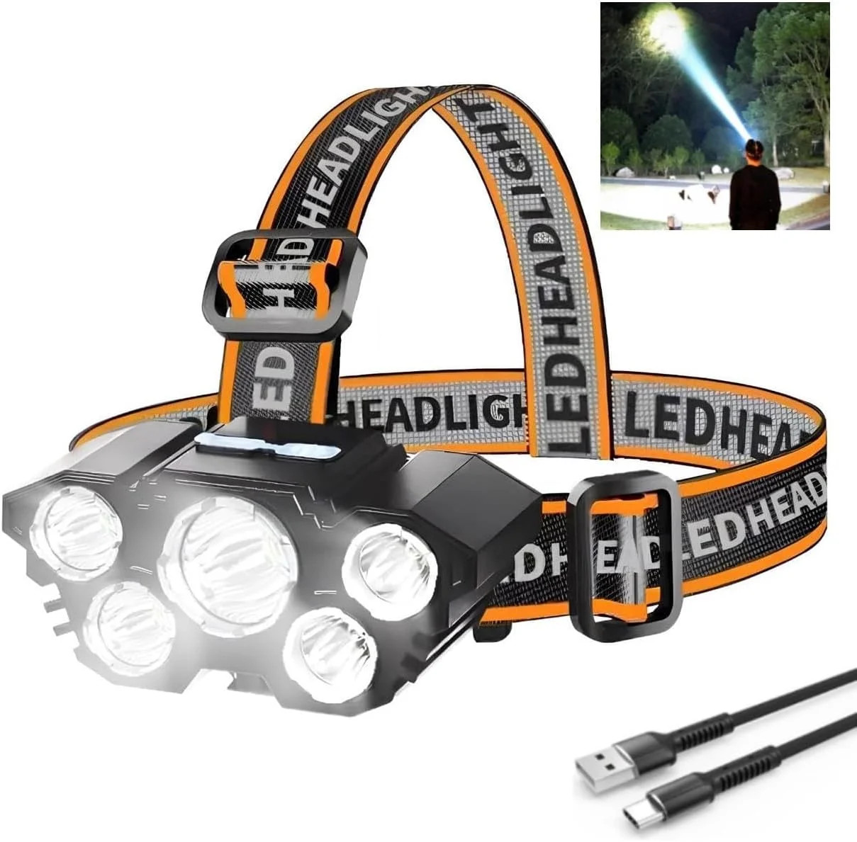 Rechargable Headlamp, Led Head Lamp with 4 Modes, Waterproof Head Lights For For