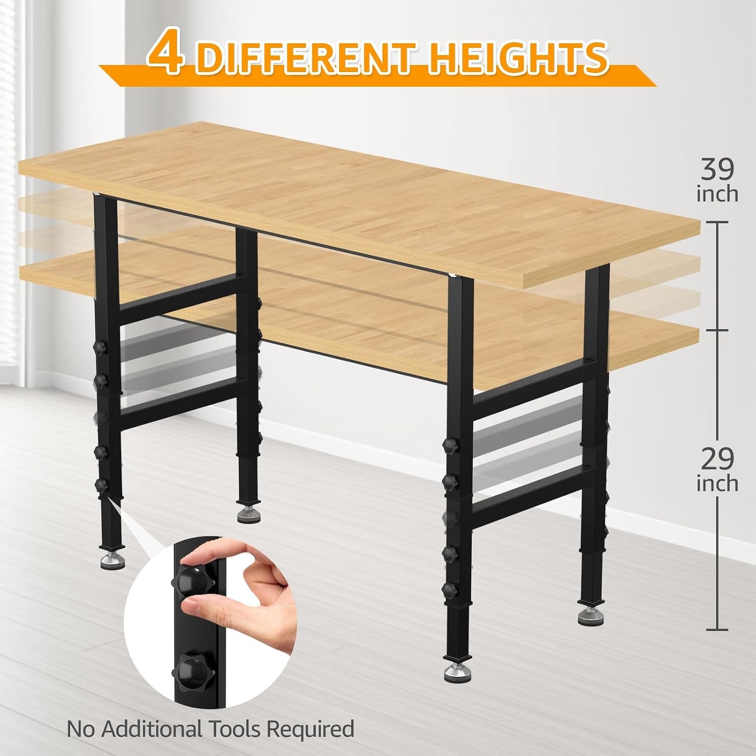60" Adjustable Workbench,Heavy-Duty Work Table,3000 LBS Load Capacity