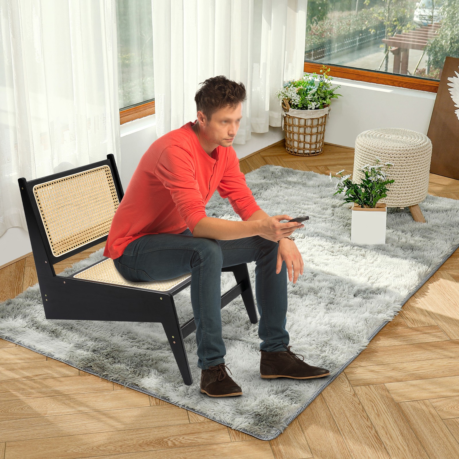 Home Bamboo Chair, Bamboo Accent Chair, Comfy Bamboo Chairs, 53x64x58cm, Black