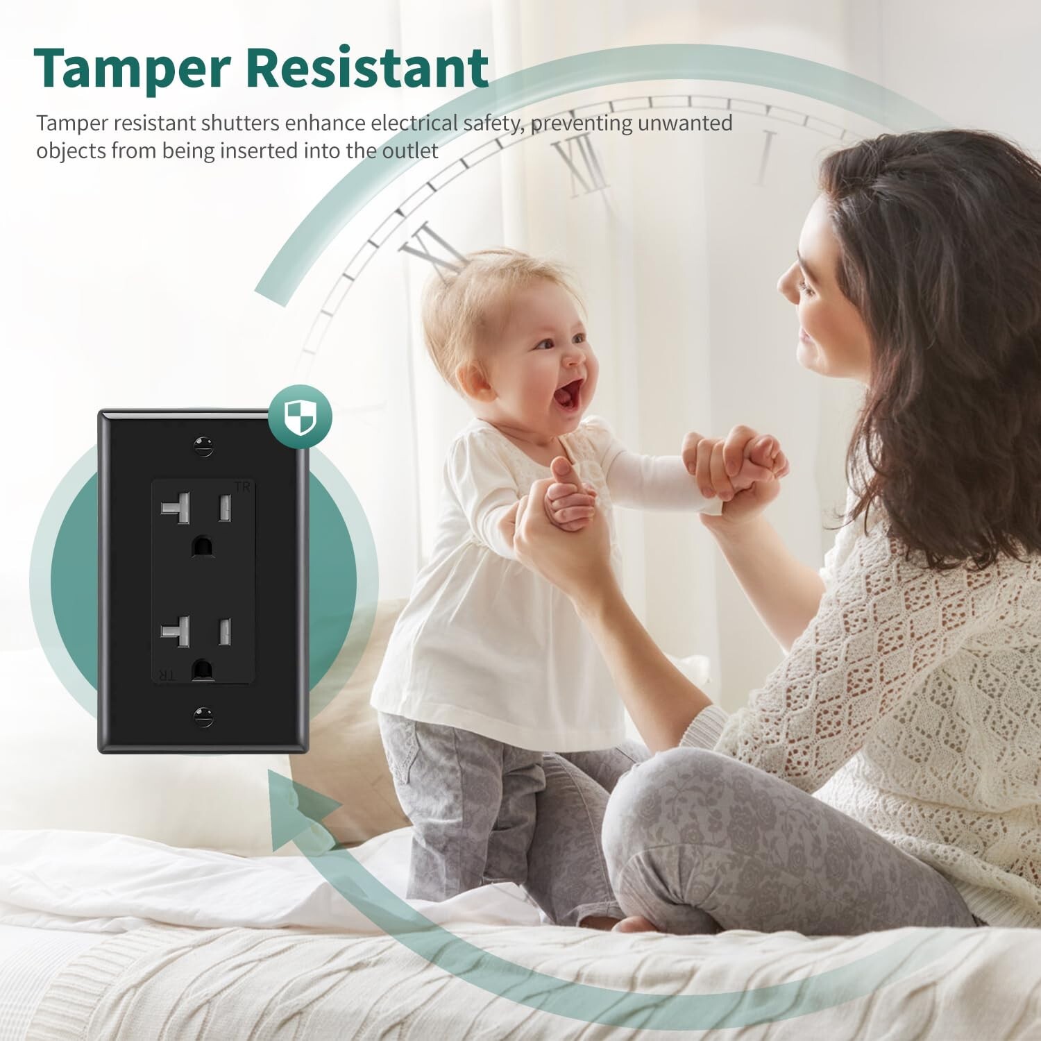 50Pack Black Outlet Socket, Decora Duplex Receptacle, 20 Amp 125 Volt With Plate