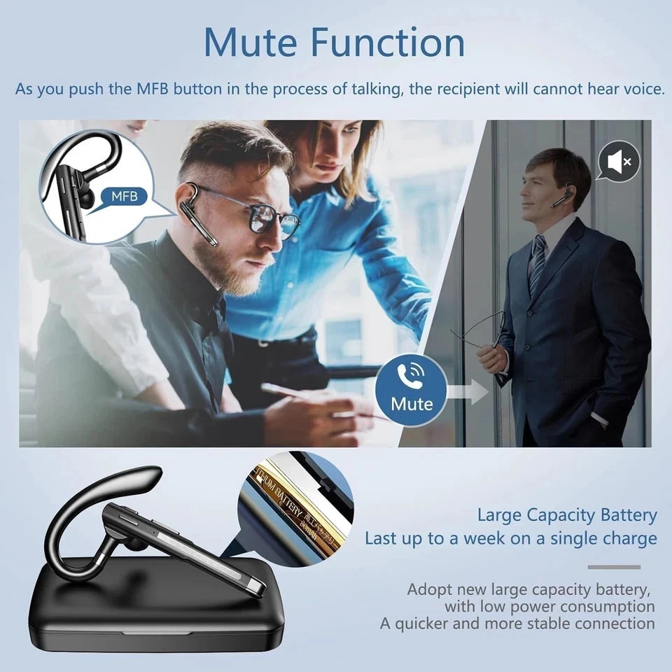 Trucker Wireless Mic Blue Parrot Bluetooth Noise Cancelling Headset Earpiece New