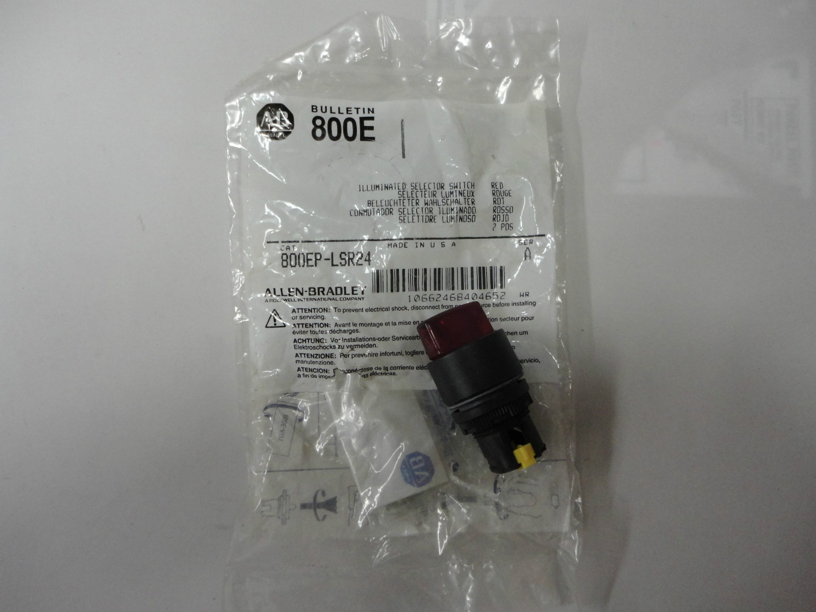 New, Free Ship, Allen Bradley 800EP-LSR24 Ser A Selector Switch Red, Illuminated