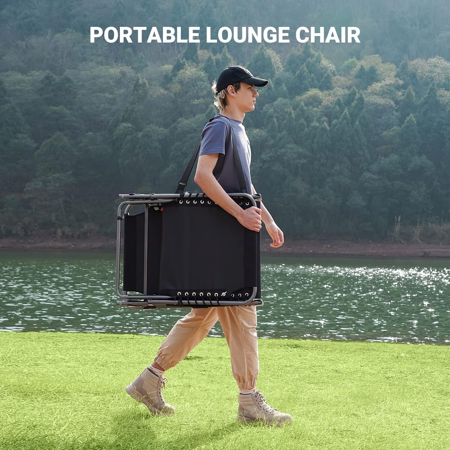 KingCamp Lounge Chairs for Outside, Folding 4.8" x 23.2" x 14.5", Black-2