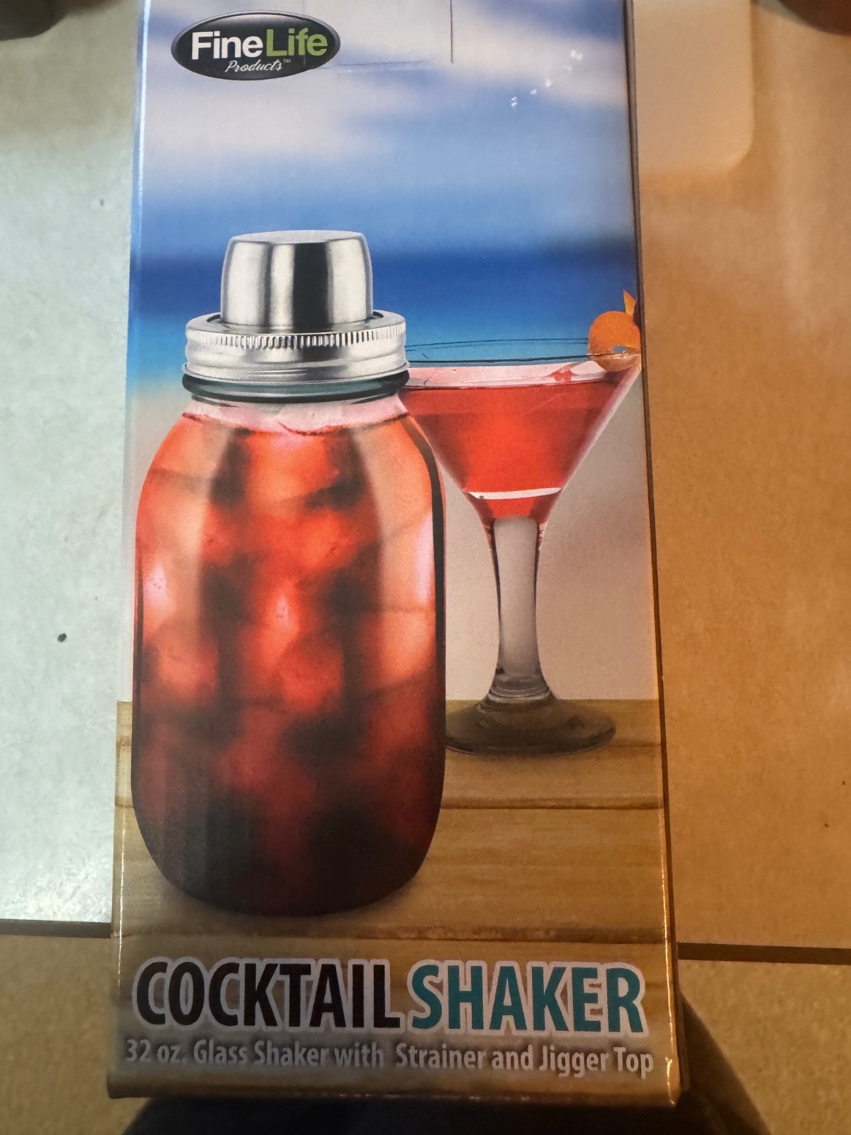 Finer Life Mason Jar Cocktail Shaker Mixer Lid & Strainer 32 oz
