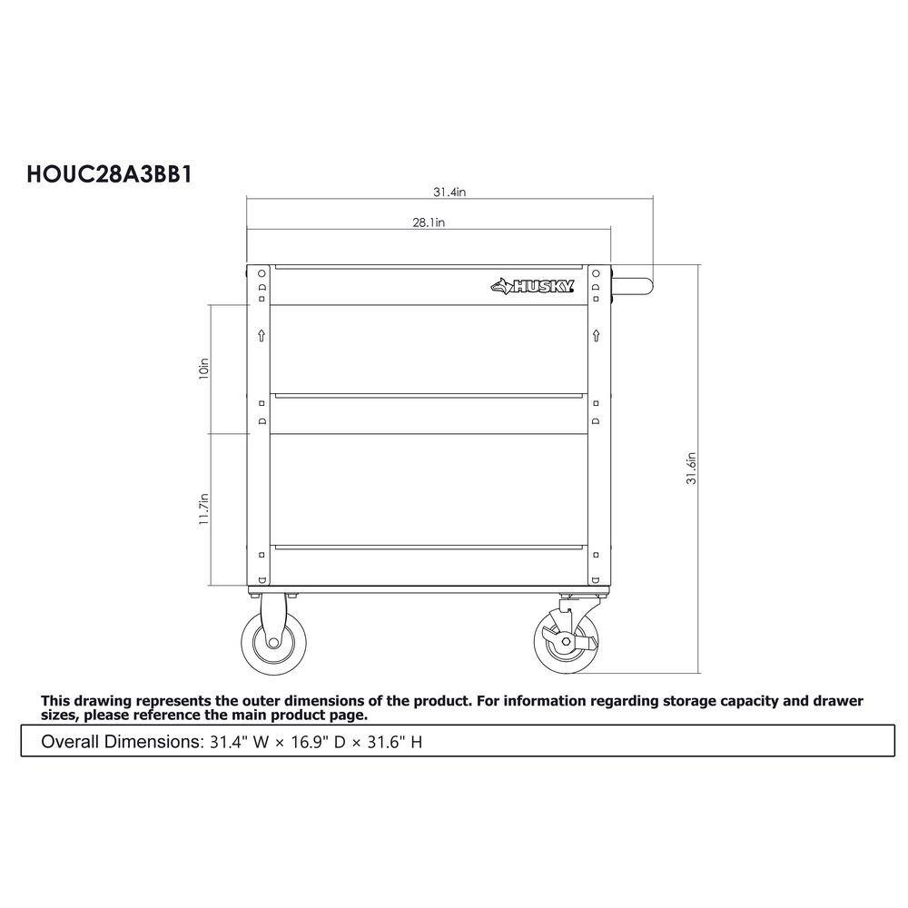 28 In. 3 Tier Cart, Gloss Red
