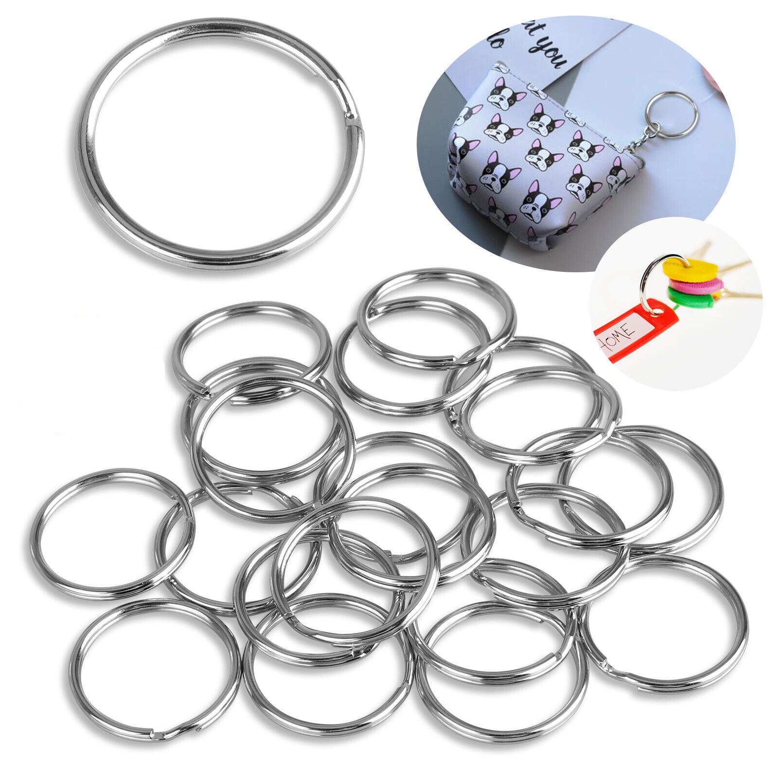 100pcs 25mm Iron Metal Flat Key Ring Split Ring Keychain Split Keychain