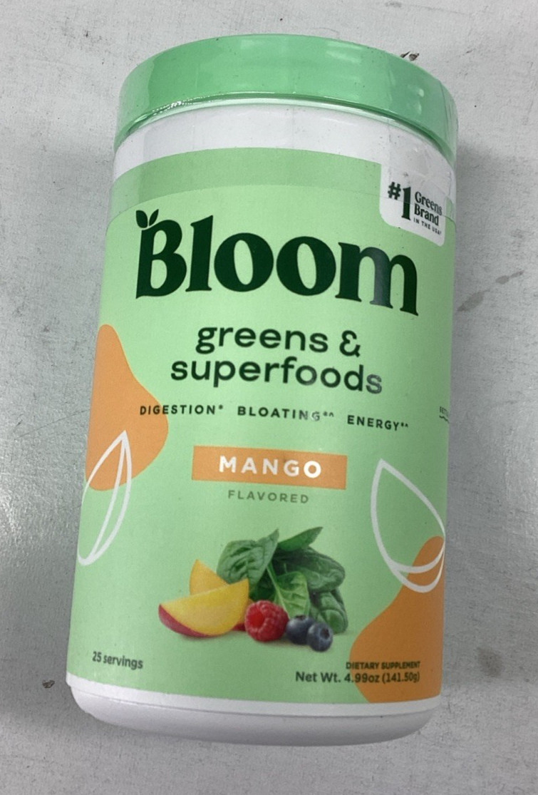 Bloom Nutrition Greens & Superfoods Powder Mango Flavor  25 Servings Exp 01/2027