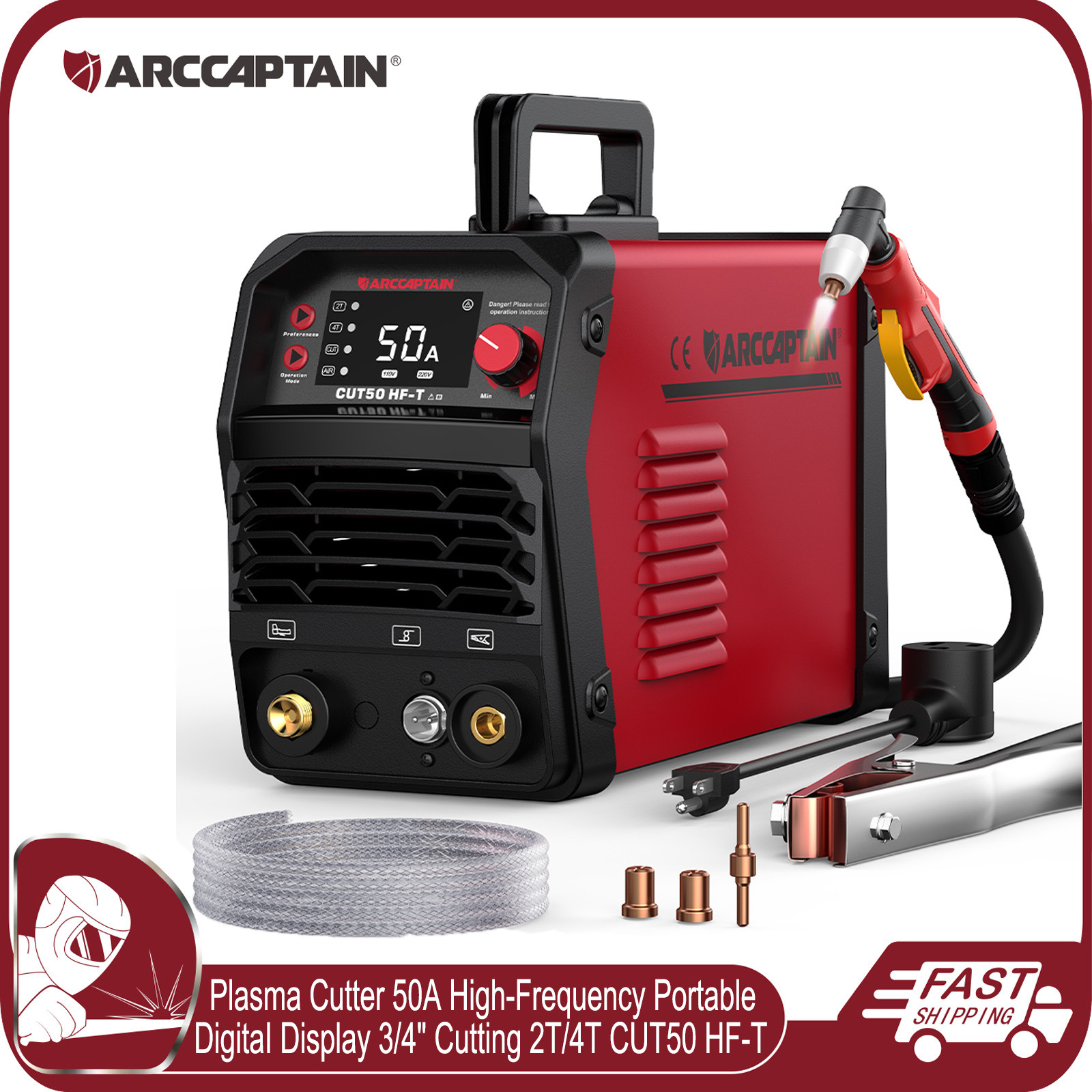 ARCCAPTAIN Plasma Cutter 50A CUT50 HF High-frequency Digital 3/4" Cutting 2T/4T