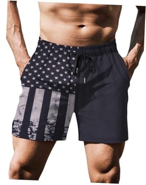 Men's Running Athletic Shorts 5 Inch 2 Pack Gym XX-Large Black American Flag