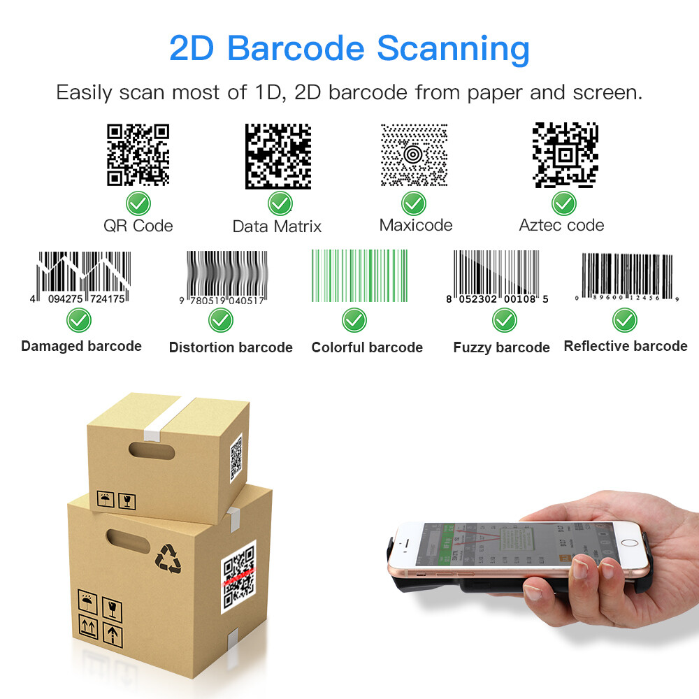Eyoyo 2D Bluetooth Barcode Scanner Phone Back Clip Wireless Data Matrix Code