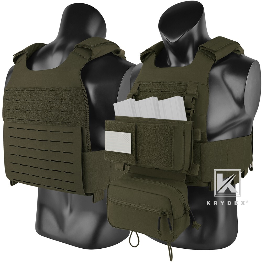 KRYDEX Low Vis Slick Armor Molle Carrier & Tactical Placard & Drop Pouch Green