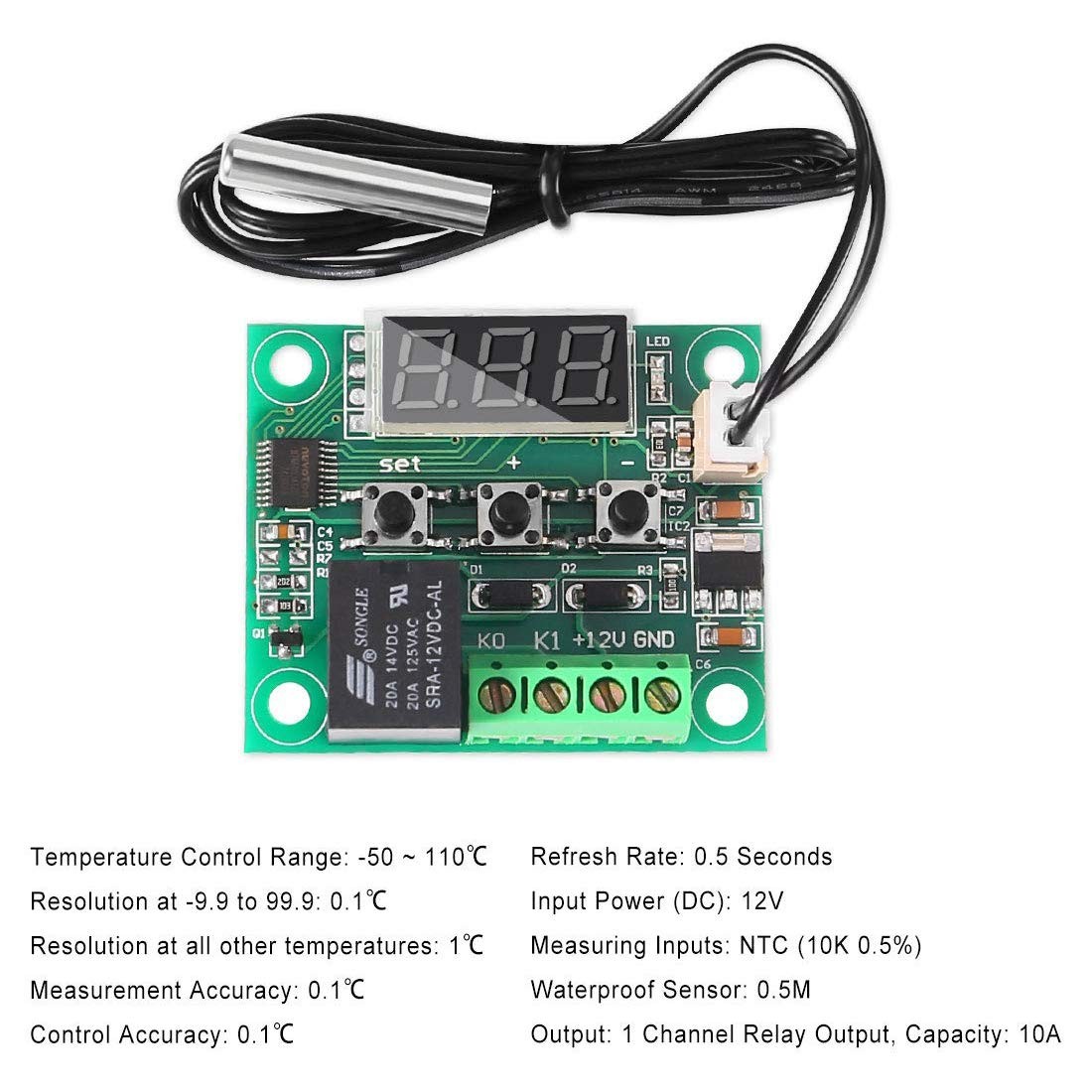 3pcs W1209 12v Dc Digital Temperature Controller Board With 10a Onechannel Relay