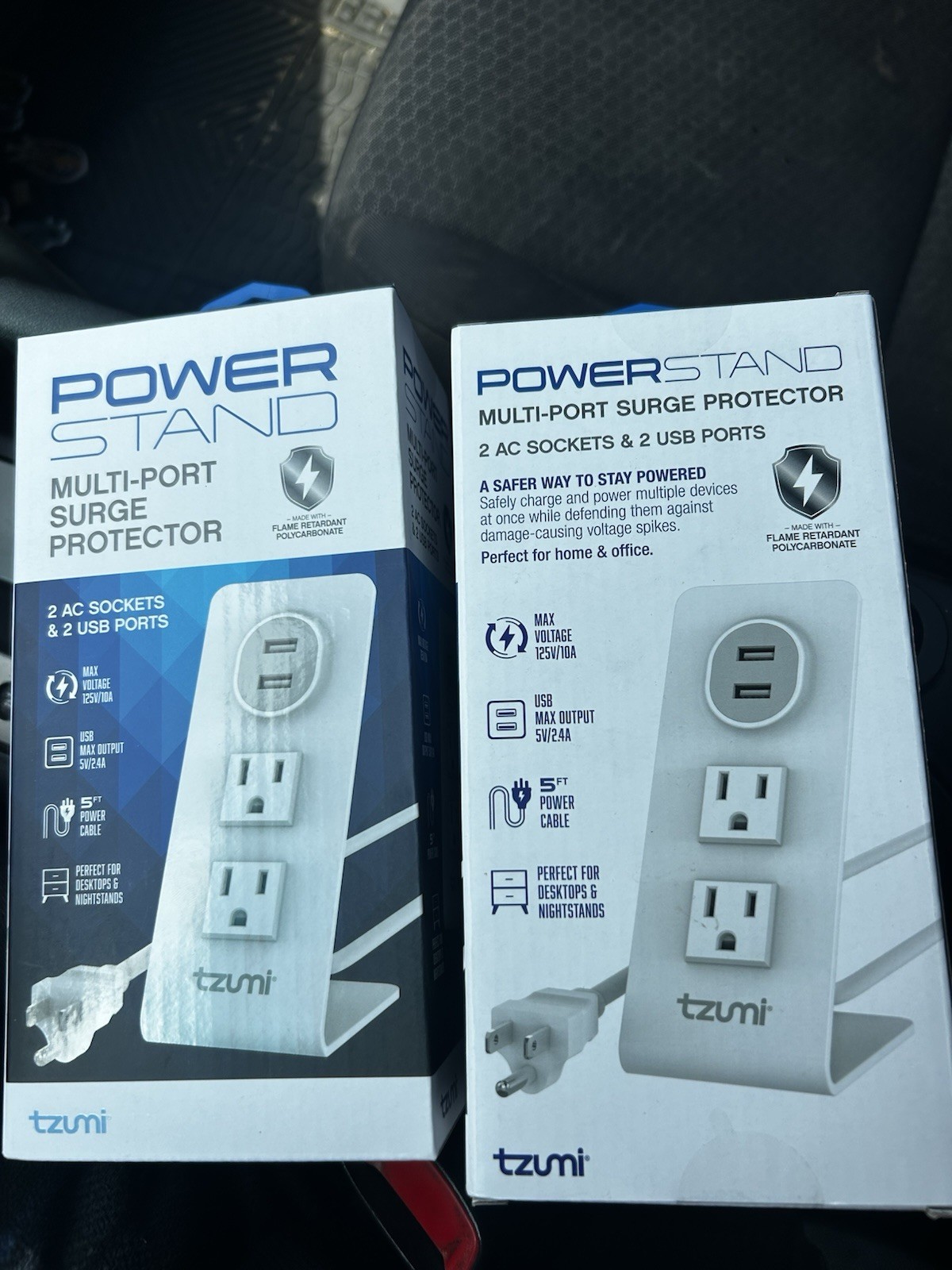 Tzumi Power Stand Surge Protector 2 AC Outlets 2 USB Ports 5ft Cord White