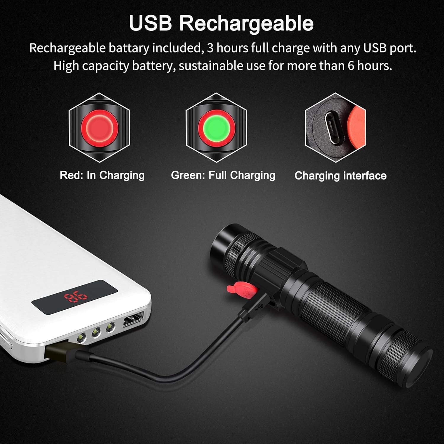 Super Bright LED Tactical Flashlight Rechargeable Work Light Lot 2000 High Lumen