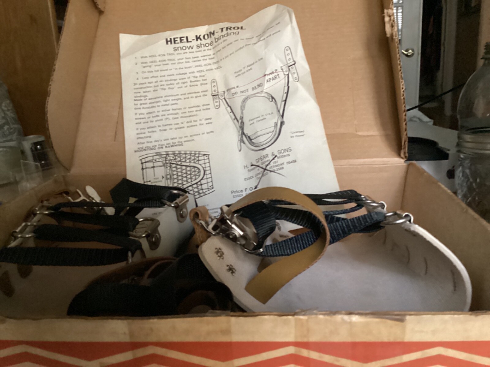 Vintage Heel Kon-trol Snowshoe Bindings with box from Bastien . In original box.