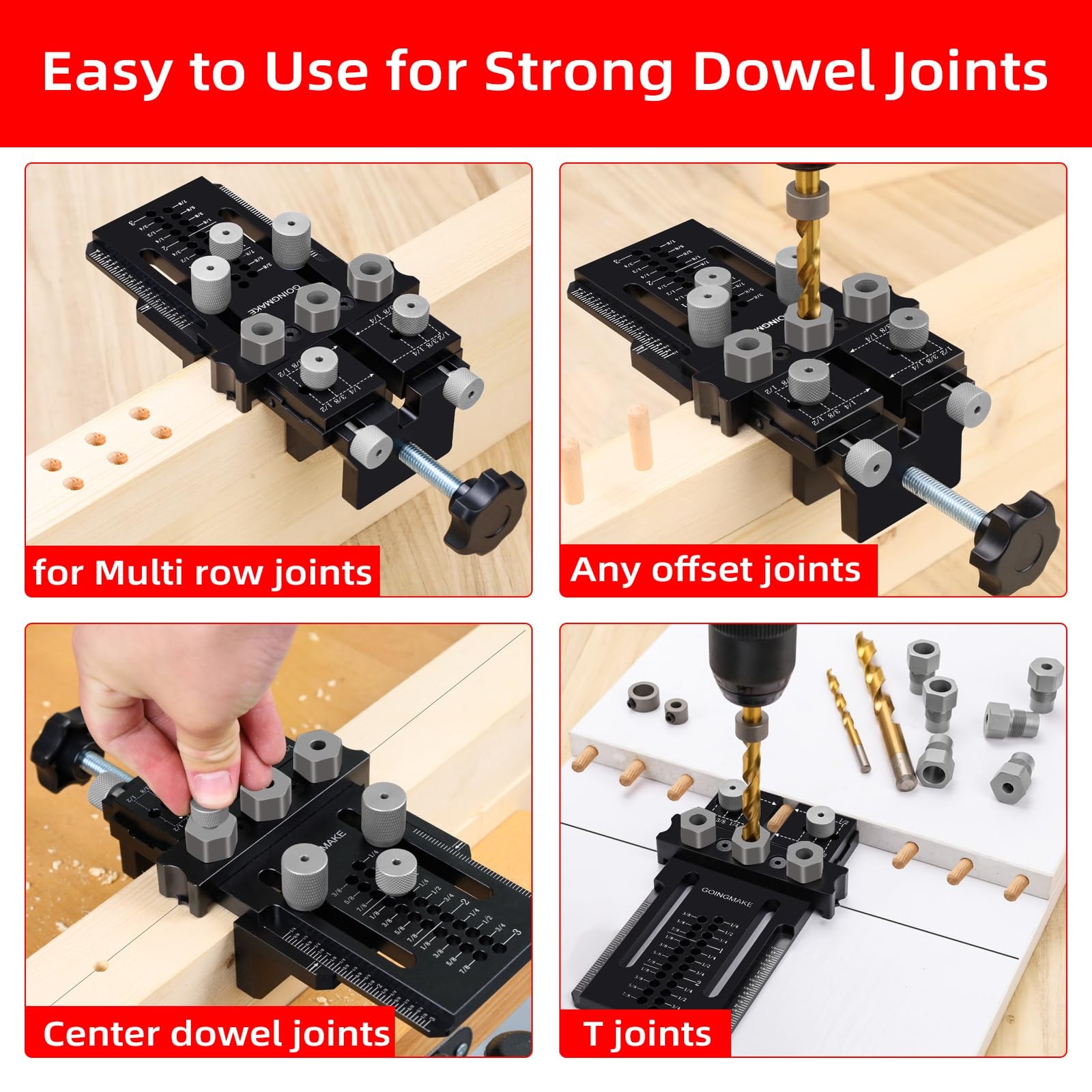 Dowel Jig Kit with Quick Positive Stop and Clamp Adjustable Doweling for Drill