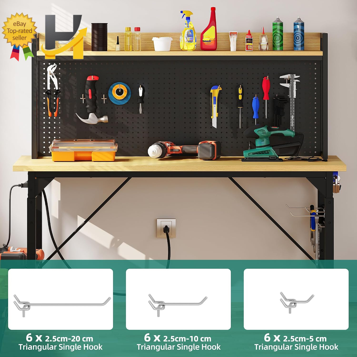 60In Adjustable Workbench with Pegboard & Wheels 1600Lb Load Rolling Work Table