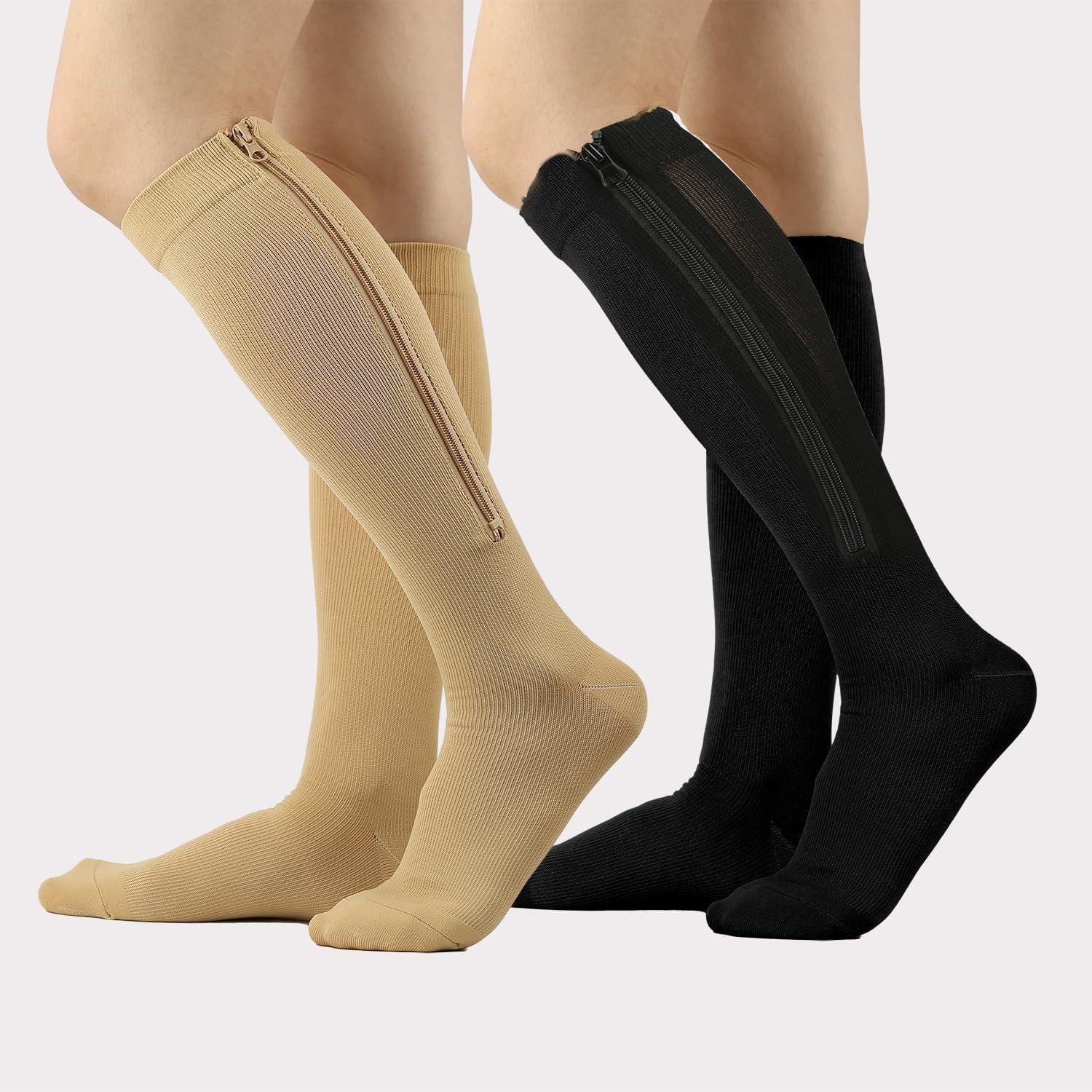 Lightweight 15-20mmHg Closed Toe Zipper Compression Socks for Everyday Comfort