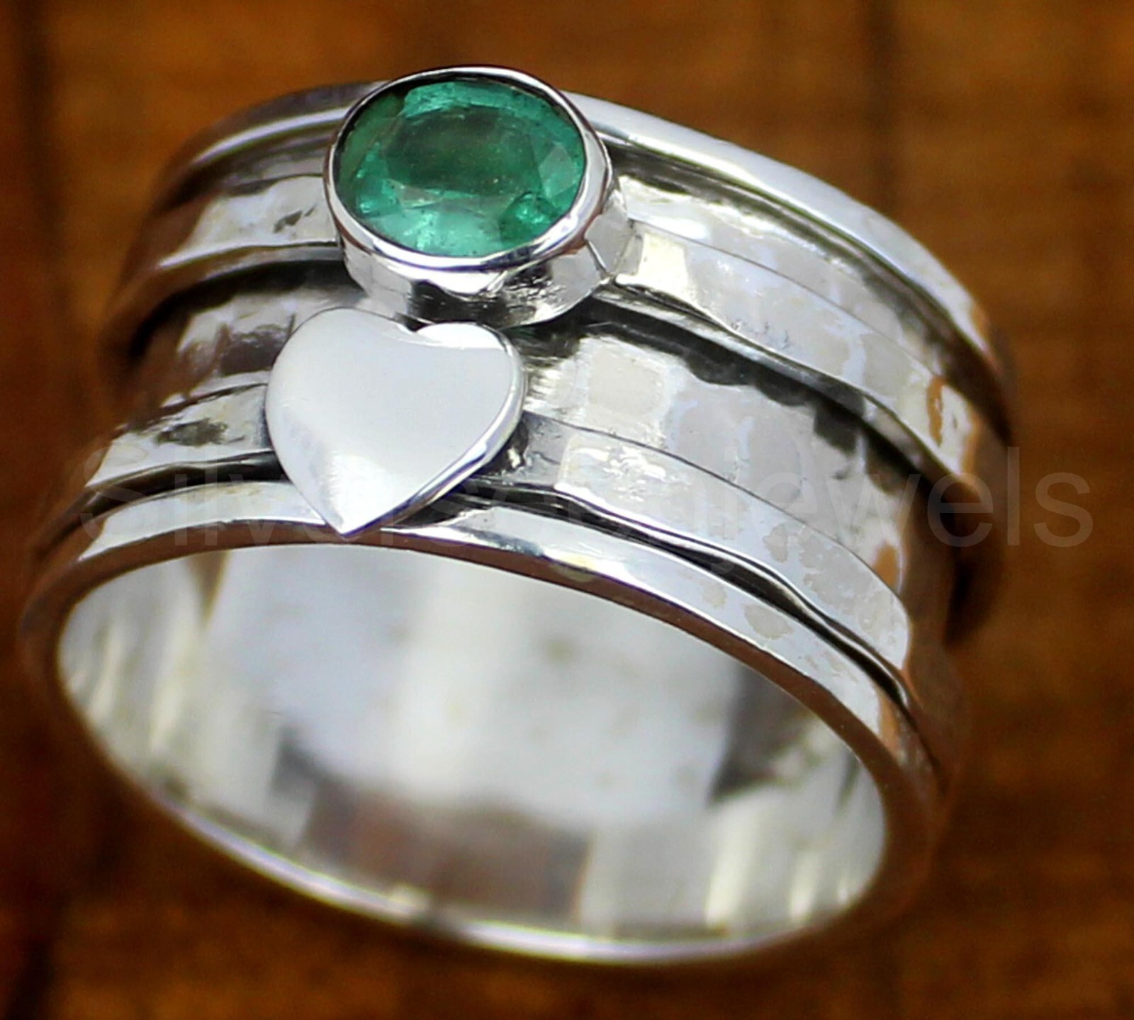 Natural emerald stone rings Spinning Design ring, 925 Sterling silver ring