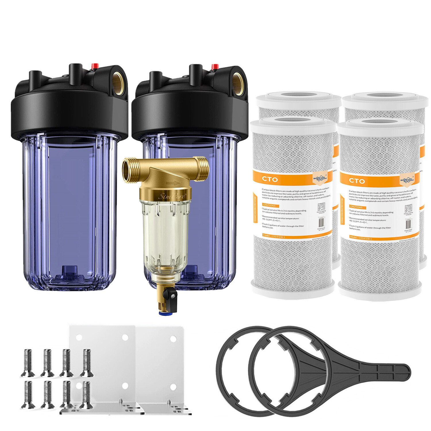 SimPure 10 Inch Whole House Water Filter Housing 4.5" x 10" Carbon Block System