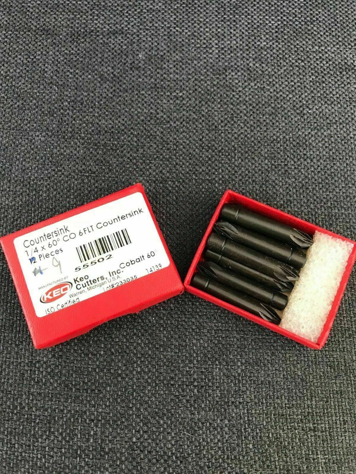 NINE (9) NEW KEO 6-Flute Countersink, CO, 1/4", 60°, 6FLT, 1/4" Shank 55502