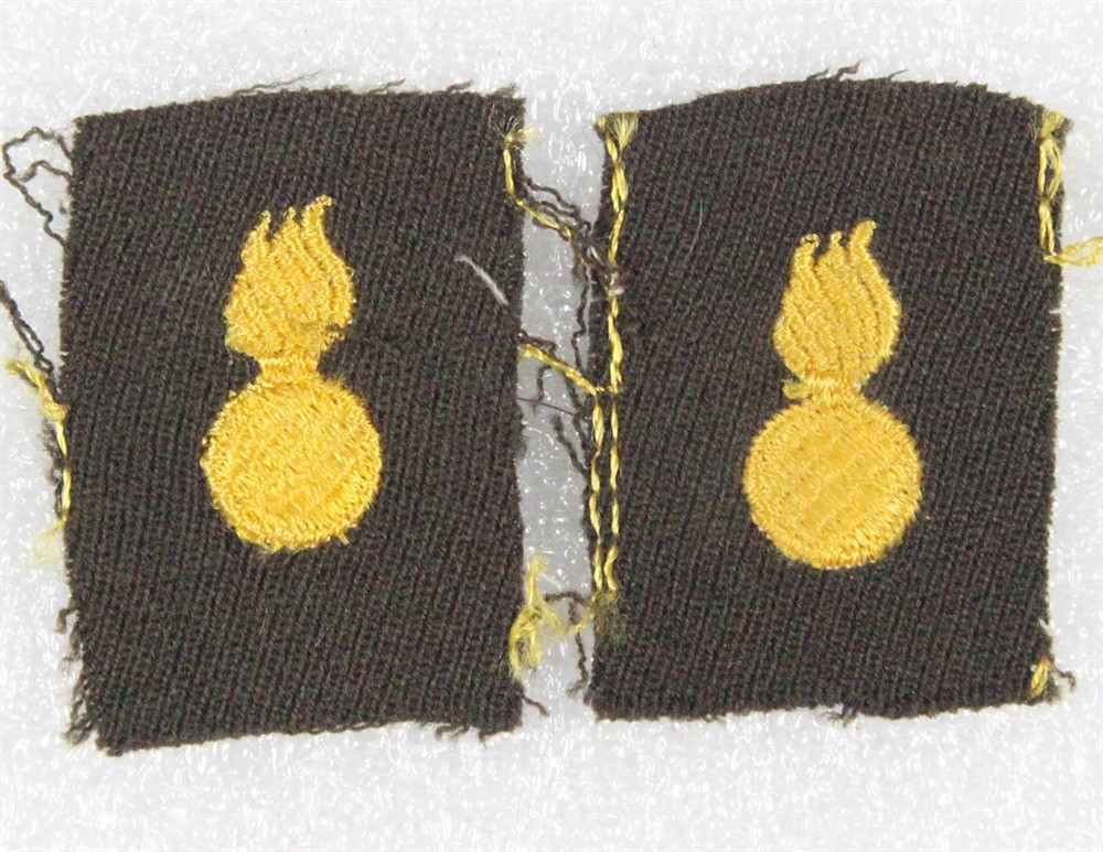 Cloth Army Officer Collar Insignia: Ordnance (pair) - gabardine