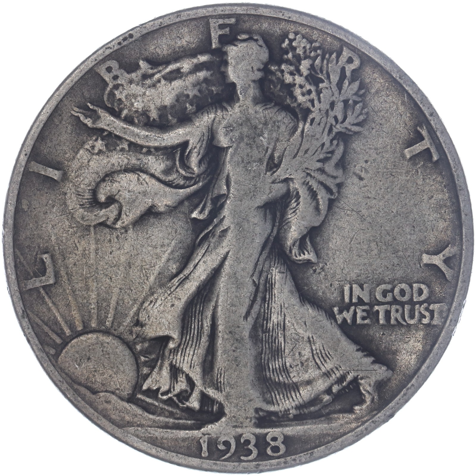 1938 (P) Walking Liberty Half Dollar 90% Silver Revers Damage VG See Pics K831