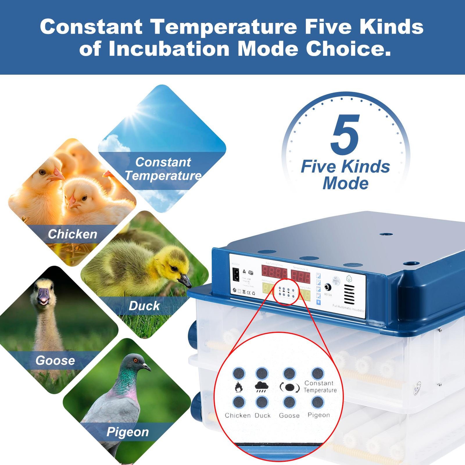 120 Eggs Incubator Temperature Control Automatic Digital Chicken Egg Hatcher New
