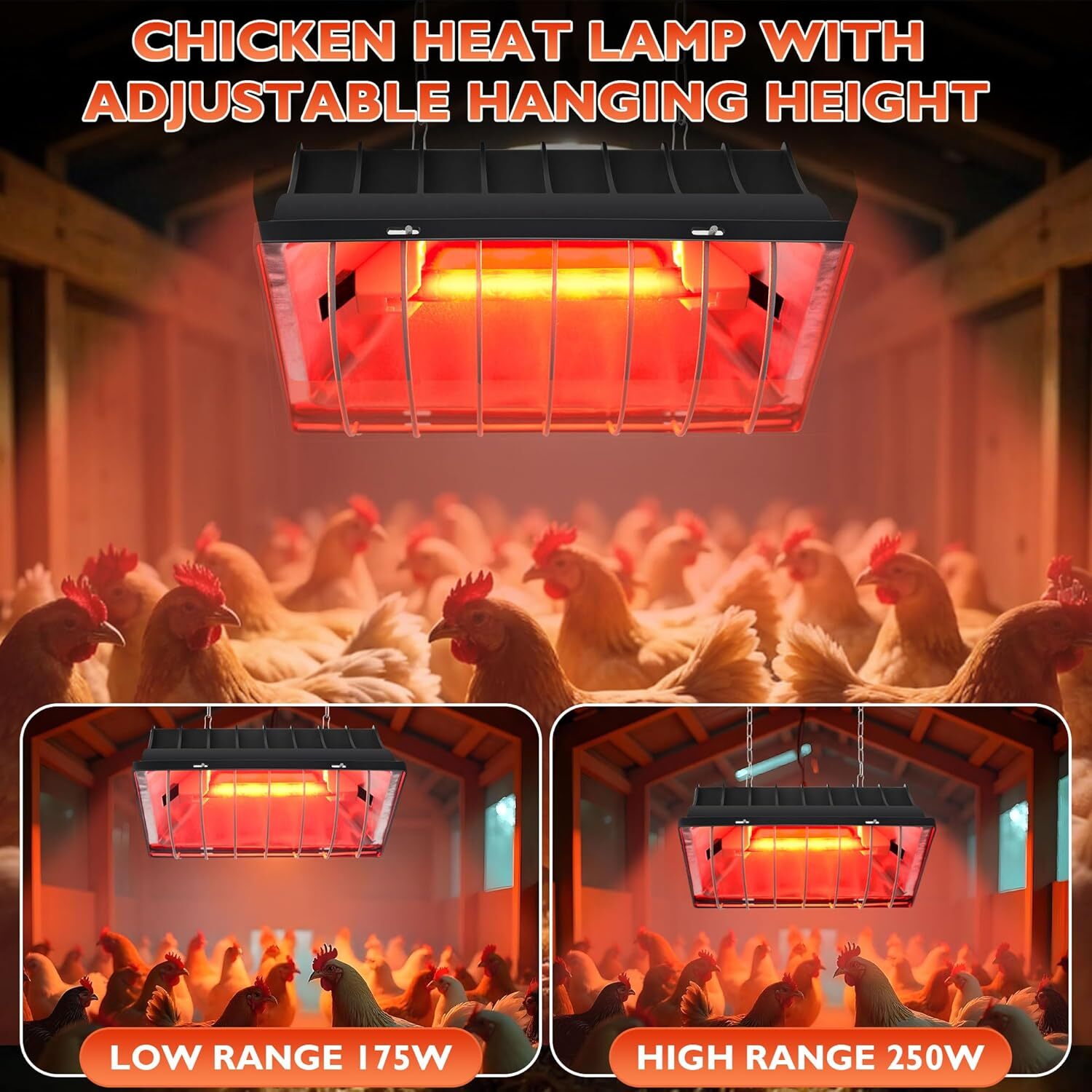 Chicken Coop Heater Heating Plate Adjustable Temp Hanging Light with Lamp Shade