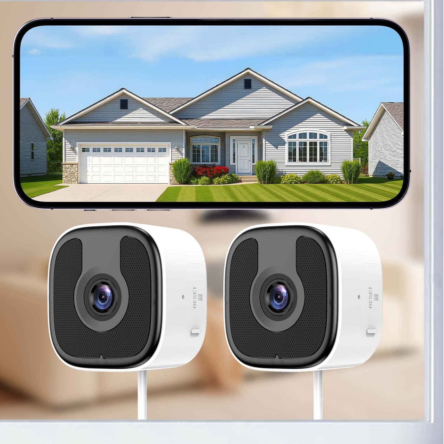 AishangTaoGou 2 Pack 3MP 2K Window Camera，2.4Ghz & 5Ghz WiFi Wireless White