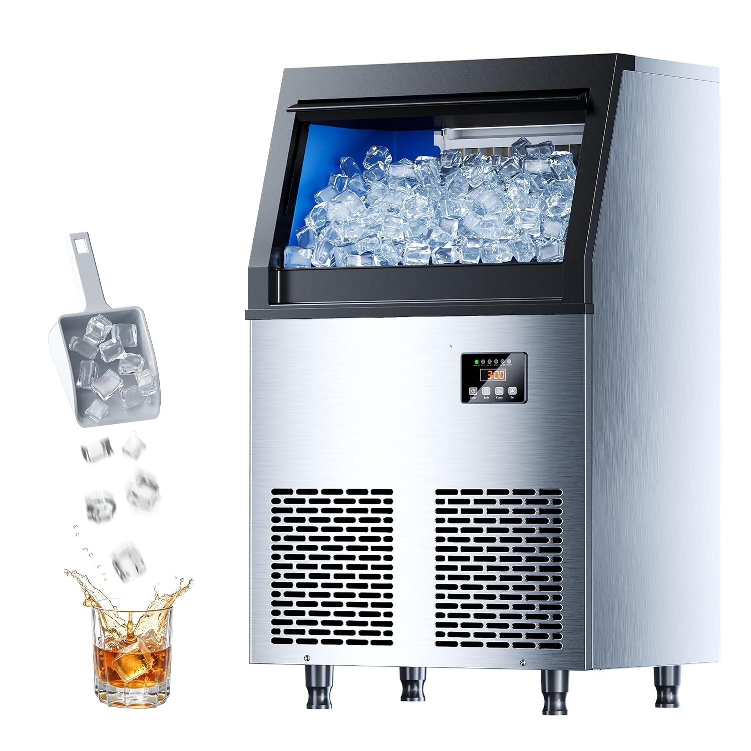 Commercial Ice Maker Machine, 100Lbs/24H Ice Machine, 34Lbs Storage, 45 Ice Cube