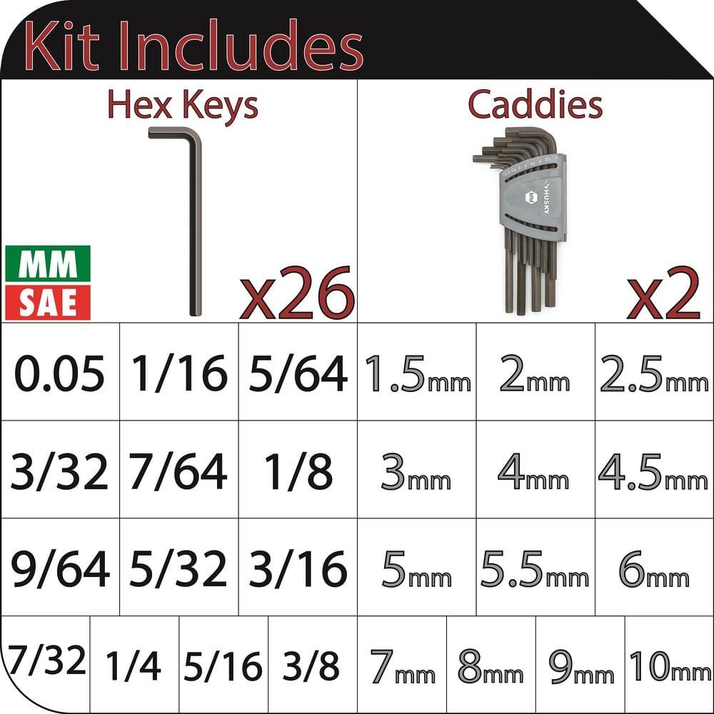 Husky Long Arm Hex Set, SAE/MM (26-Piece)