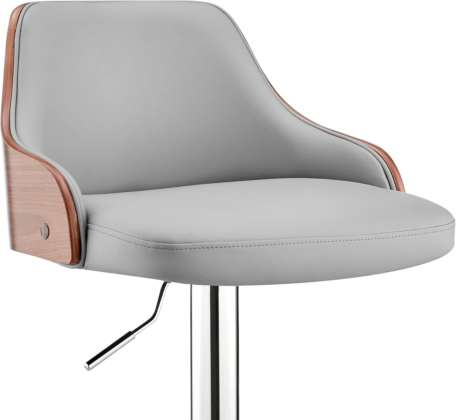 Modern Adjustable Gray Faux Leather Bar Stool with Walnut Wood Base