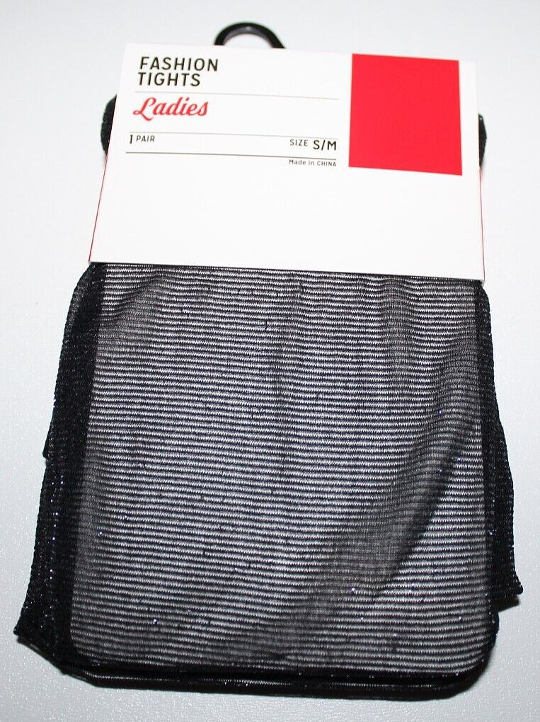 Ladies Striped Black Metallic Fashion Tights 1 Pair - S/M