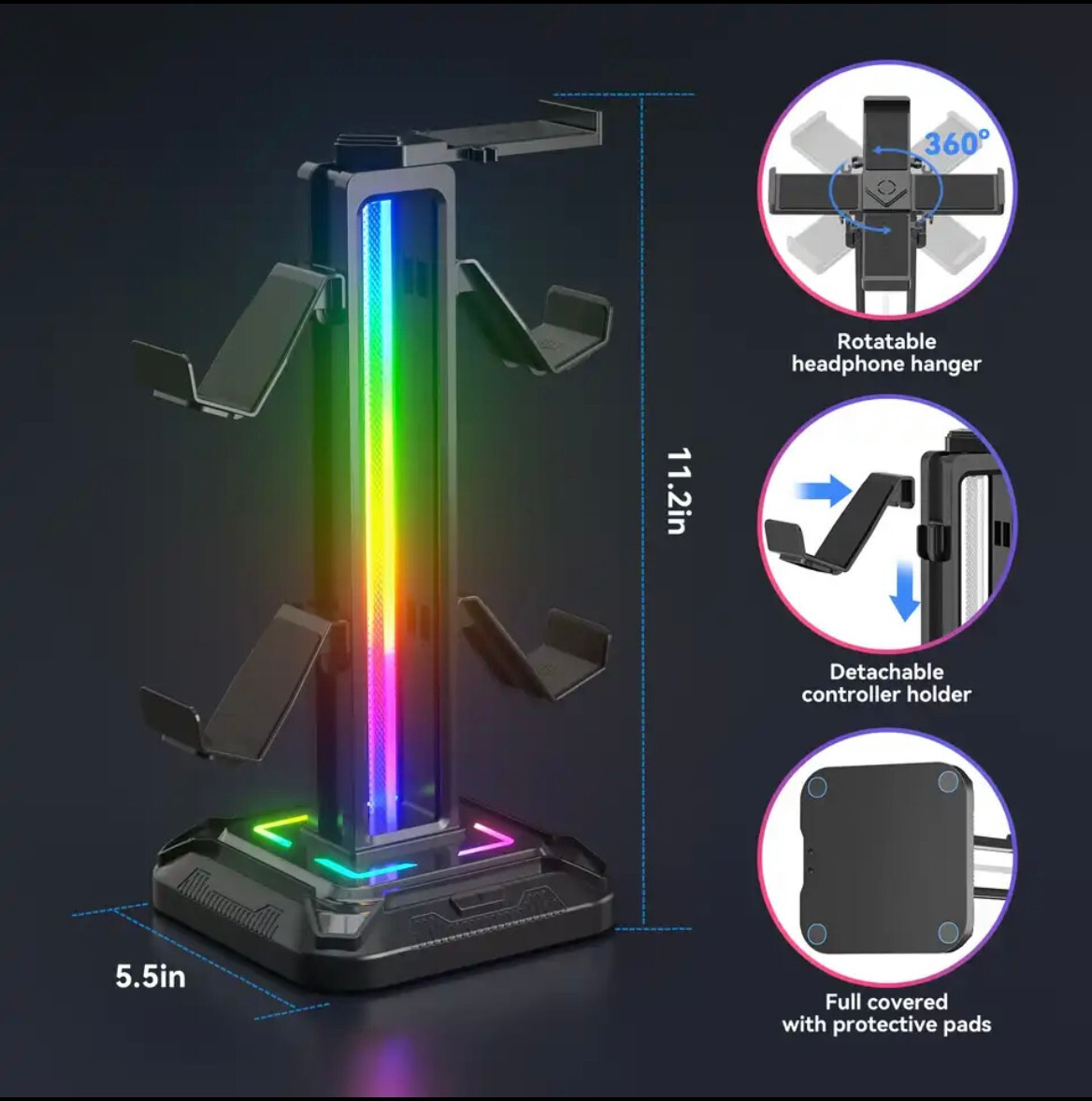 RGB Universal Game Controller And Headset Stand Display Holder For Desk 9 Colors