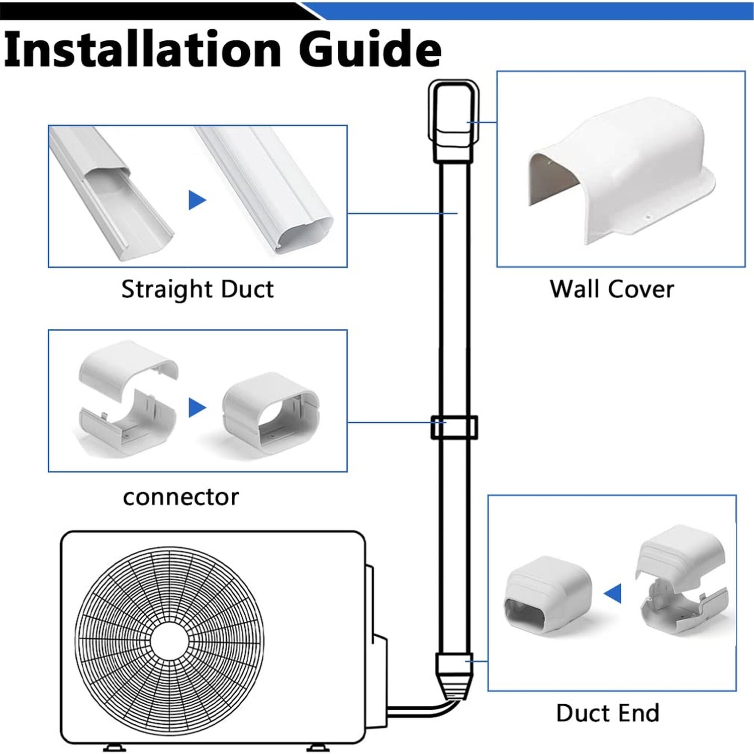 4'' 7.5 Ft PVC Decorative Line Cover Kit for Ductless Mini Split Air Conditio...