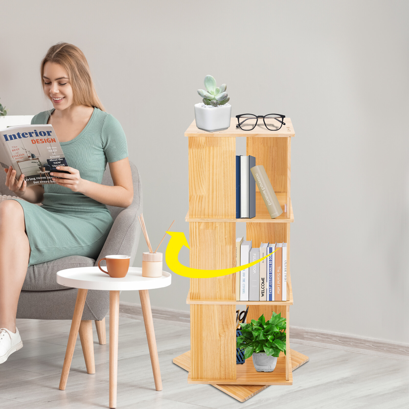 3-Shelf Stackable Revolving Bookcase 360° Rotating Modern Bookshelf Organizer