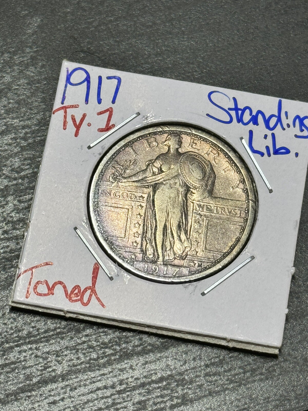 1917 Standing Liberty Quarter Type 1 XF+ Extra Fine Toned Toning Coin (Raw10767)