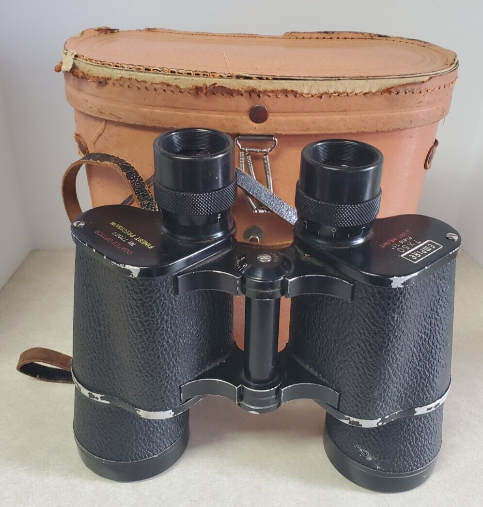 Empire Binoculars with Case. Leather Strap. Vintage. Model #77039. Hunting Army