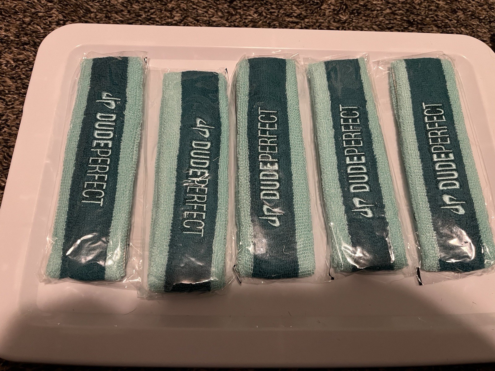 Set Of 5 New DUDE PERFECT Terry Cloth Headbands Lt Blue/Turquoise