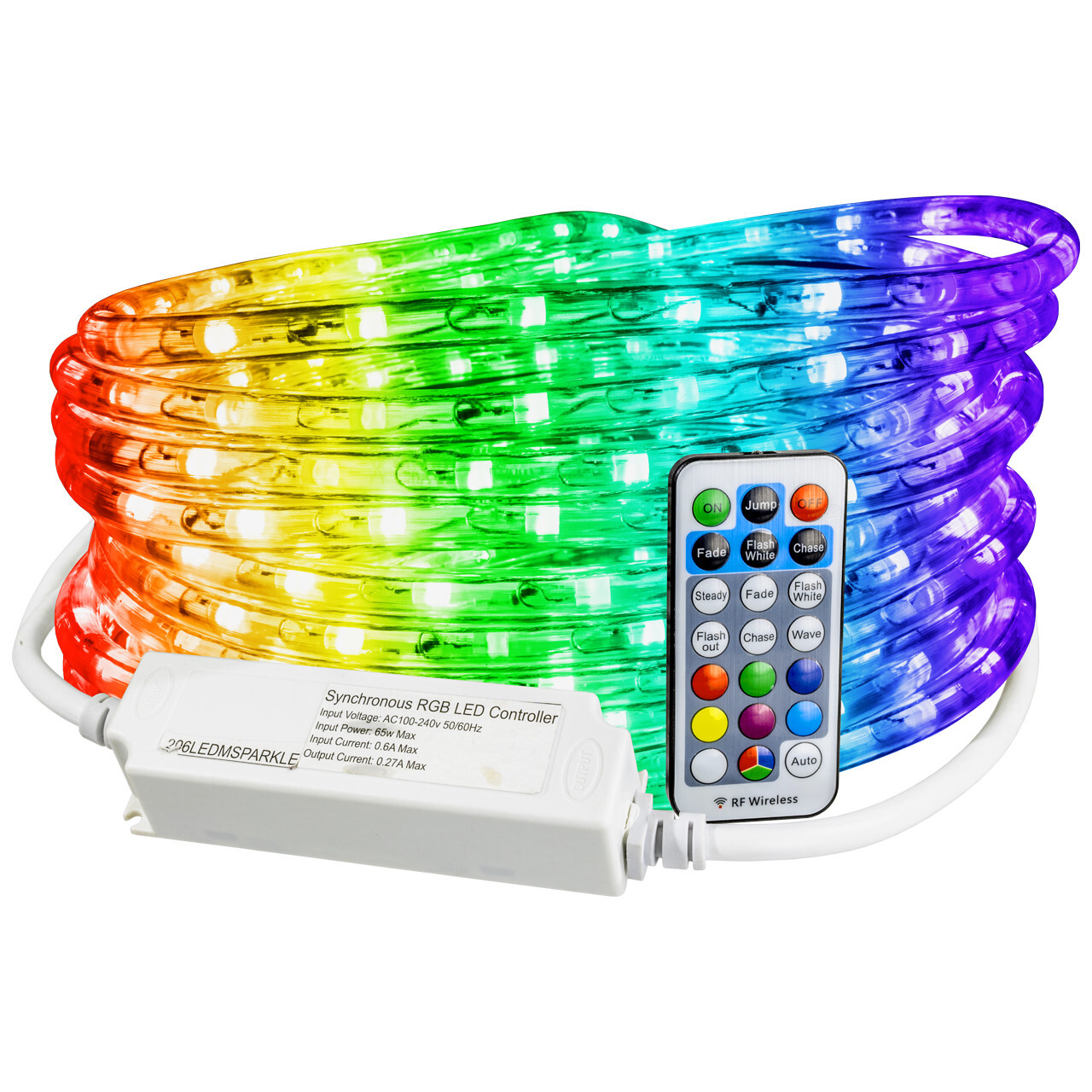 RGB Color Changing Multi-Function LED Rope Light with Sparkle Effects - 120 Volt