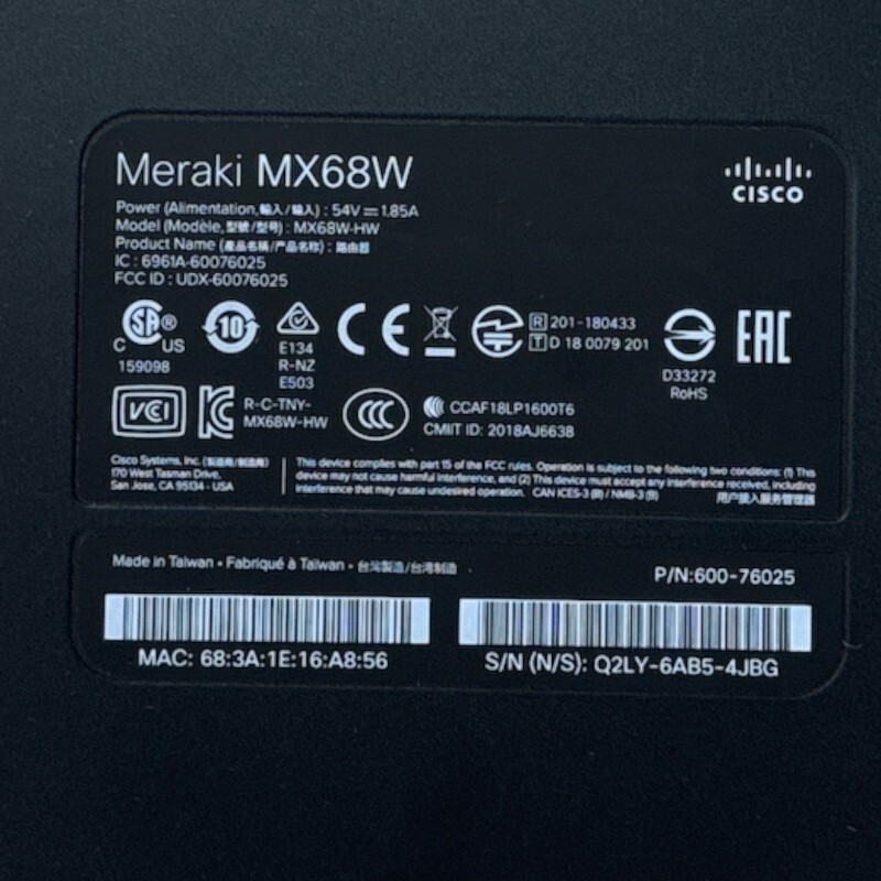New Cisco Meraki MX68W-HW Cloud Managed Security Appliance UNCLAIMED