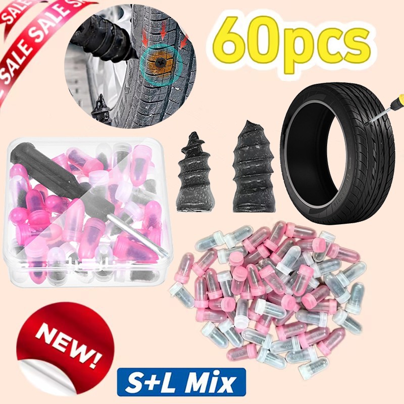 60X Tire Vacuum Repair Screw Rubber Nail Plug Car Tyre Puncture Repair Kit US
