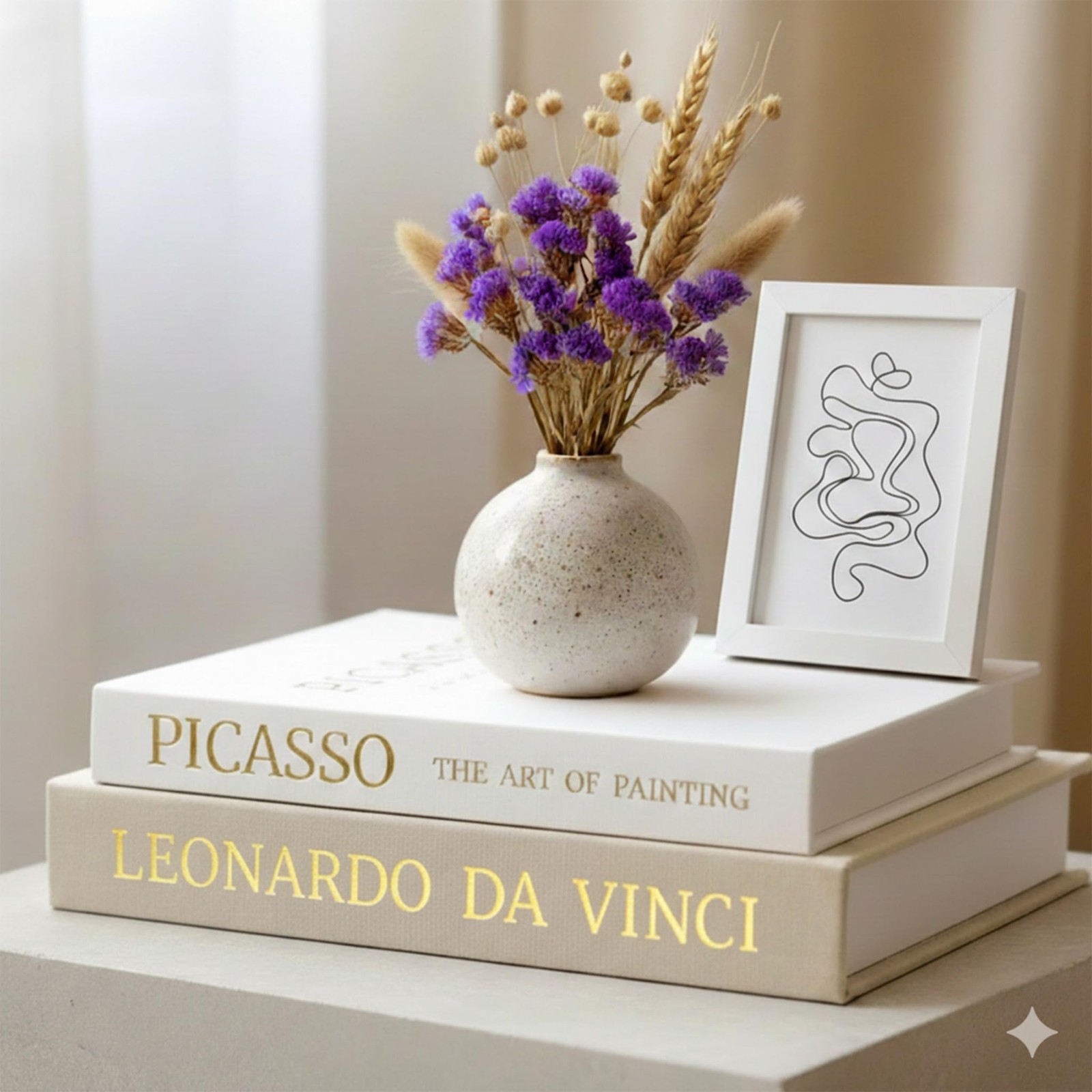 Decorative Books Picture Frame Linen Faux Coffee Table Hidden Storage 2 PCS